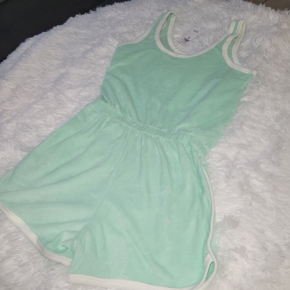 GAP Kids Medium Towel Terry Dolphin Romper Green Aqua Size 8